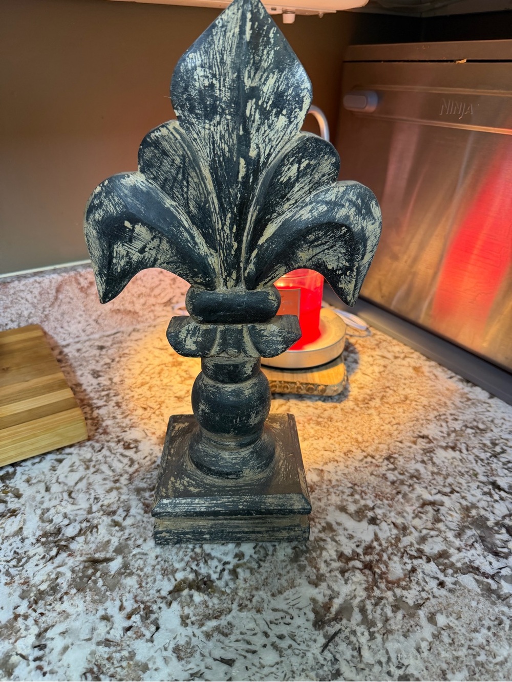 Distressed Black Fleur-de-Lis Table Accent - Home Accent Decor